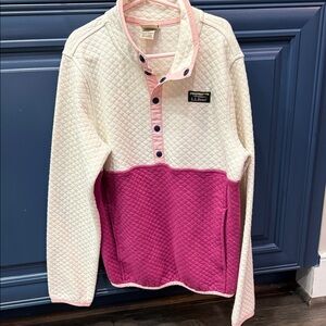 L.L. Bean Pink and White Quilted Pullover